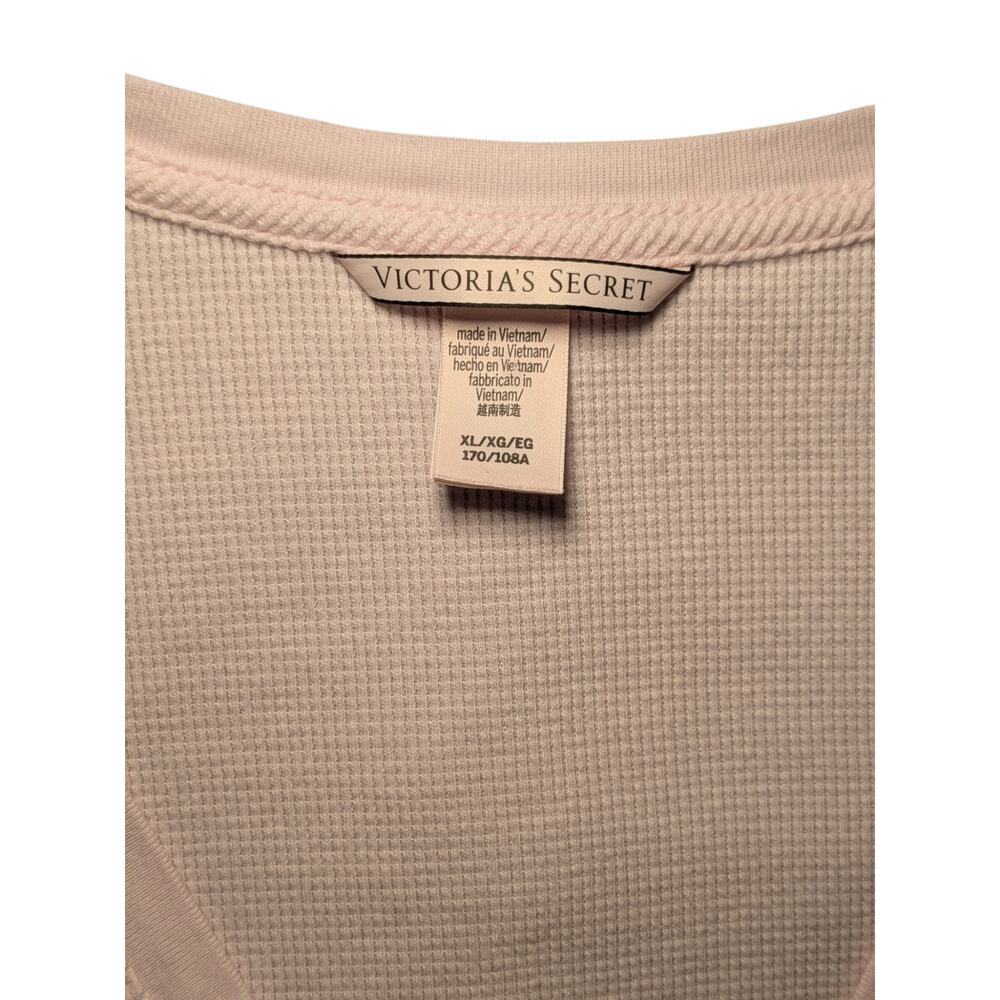 Victoria's Secret Women's XL Embroidered Henley Top Pink Waffle Knit Thermal - Picture 3 of 6